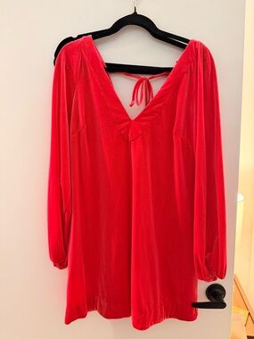 Free People Hot Pink Velvet Long Sleeve Mini Dress